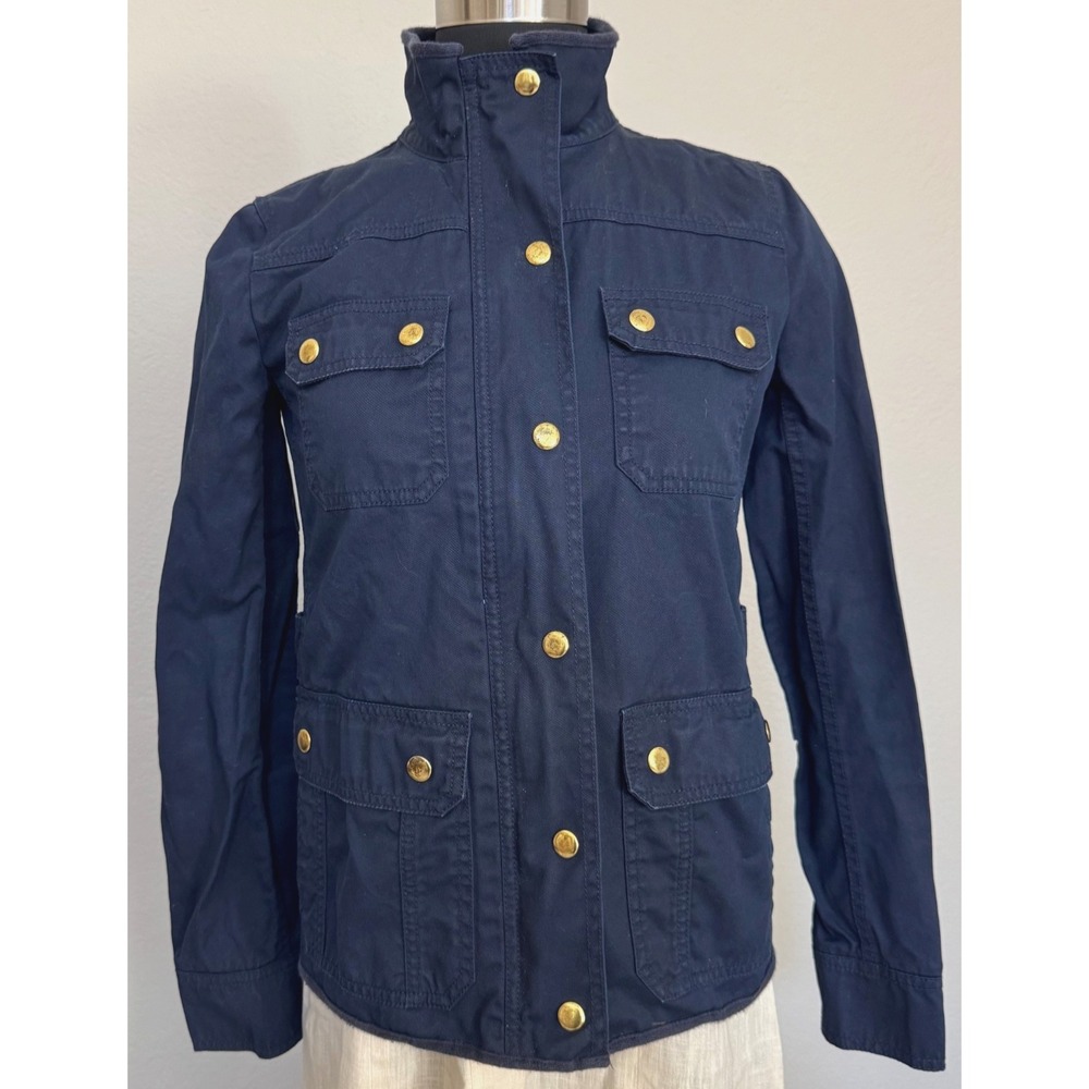 J Crew Relaxed Boyfriend Field‎ Jacket  XS Navy Blue Gold Buttons Downtown Cargo